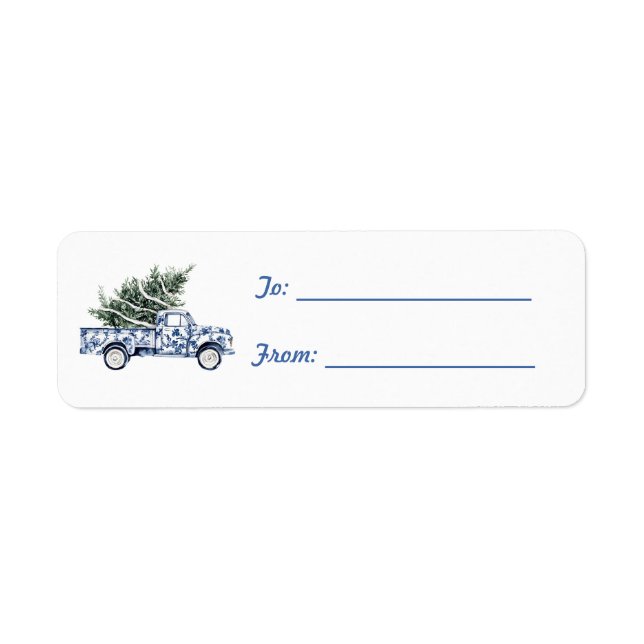 Étiquette Camion Sapin de Noël Bleu Blanc (Devant)