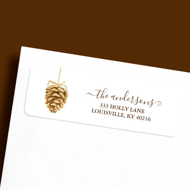 Étiquette Campagne rustique Hanging Pine Cone Holiday (Créateur téléchargé)