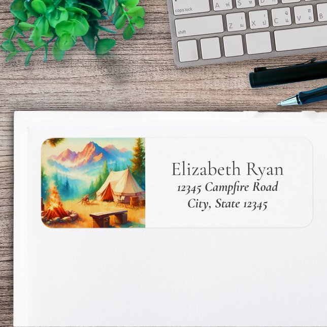 Étiquette Camping chic en montagne  (A peaceful camping scene for everyday and special occasion mail!)