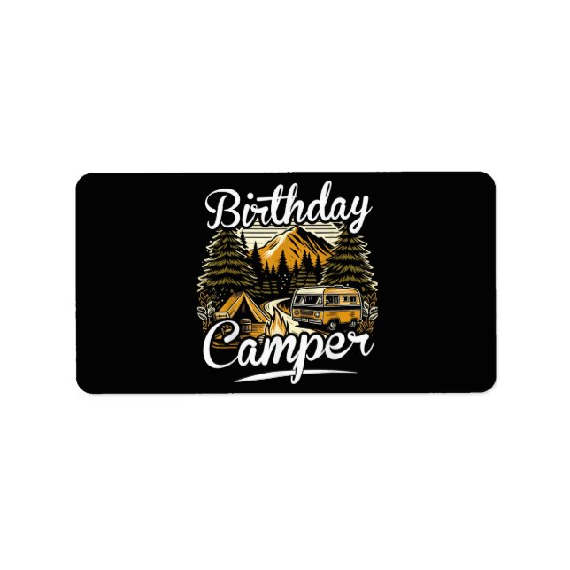 Étiquette Camping de campeur d'anniversaire (Devant)