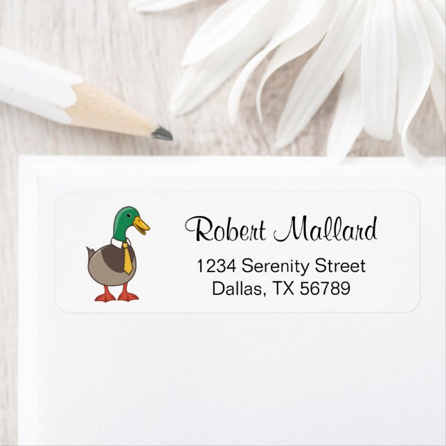 Étiquette Canard colvert de dessin animé mignon avec adresse (En situation)