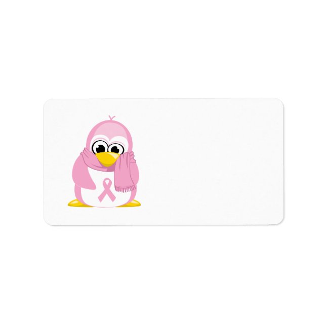 Étiquette Cancer du sein Pingouin rose (Devant)