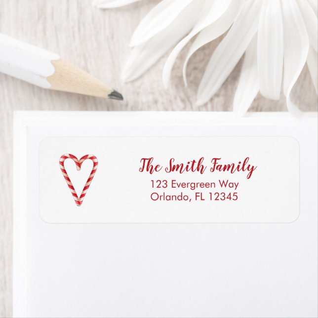 Étiquette Candy Cane Heart Illustration Return Address Label (En situation)