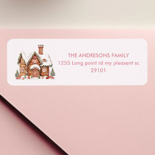 Étiquette Candy Gingerbread Maison rose Anniversaire