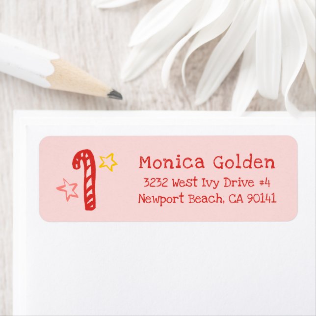 Étiquette Candycane Doodle CHRISTMAS Holiday Return Address (En situation)