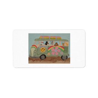 Étiquette Caniches dans une camionnette hippie