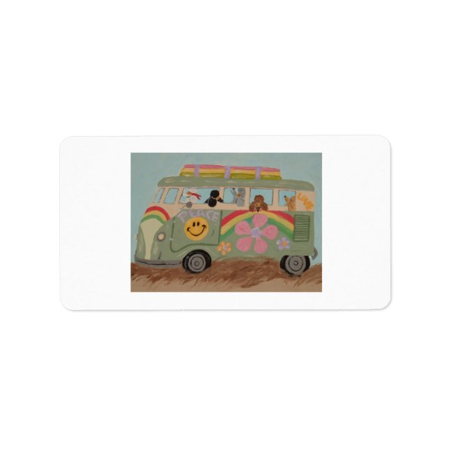 Étiquette Caniches dans une camionnette hippie (Devant)