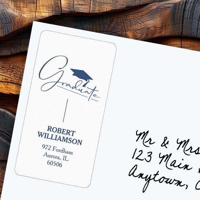 Étiquette Cap Bleu de diplôme Adresse de retour (Graduation Cap Blue Vertical Return Address Labels - Sheet of 18)