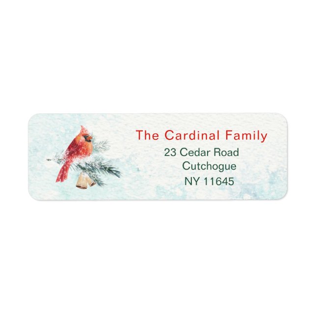 Étiquette Cardinal Bird Pine Bells Snow Return Address Label (Devant)