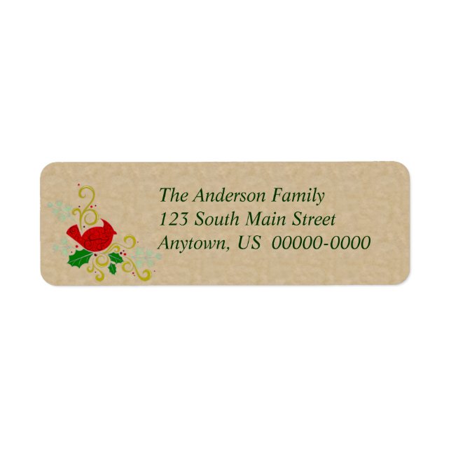 Étiquette Cardinal de Noël sur le parchemin (Devant)