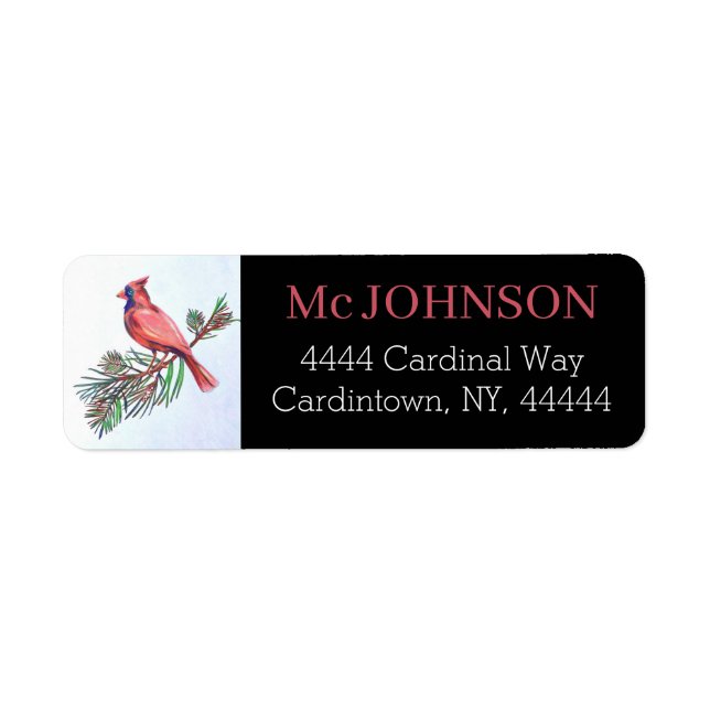 Étiquette Cardinal Red Bird Branch Illustration Art Adresse (Devant)