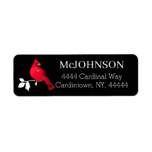 Étiquette Cardinal Red Bird SnowBranch Black White Modern