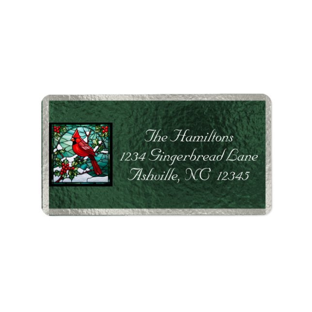 Étiquette Cardinal & Ribbon Holiday Return Address - Green (Devant)