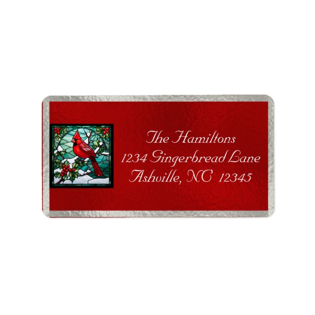 Étiquette Cardinal & Ribbon Holiday Return Address - Red (Devant)
