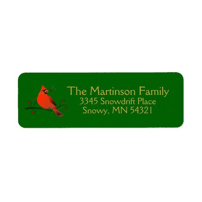 Étiquette Cardinal rustique en Branche avec Berries Holiday (Devant)