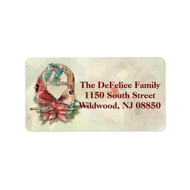 Étiquette Cardinaux d'hiver Paire avec Poinsettia (Devant)