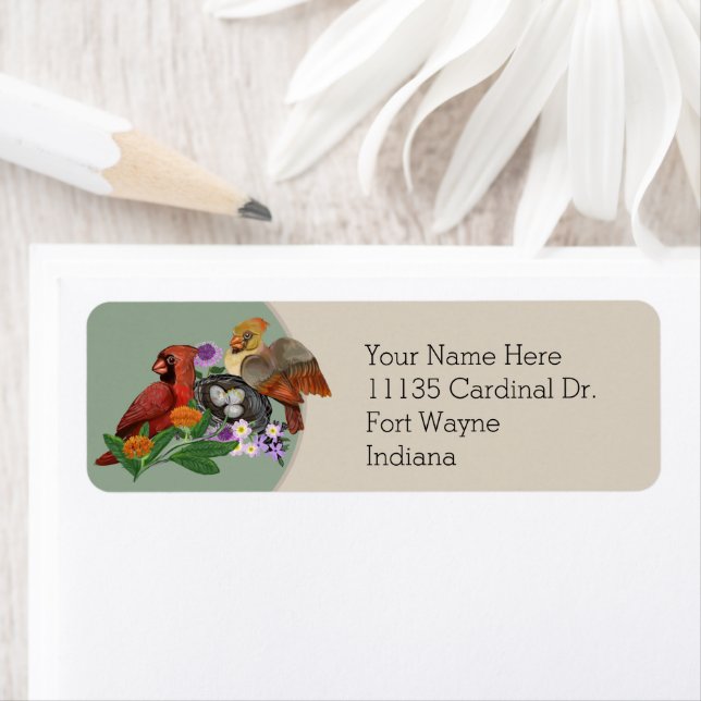 Étiquette Cardinaux du Nord de l'Indiana avec des Plantes au (En situation)
