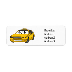 Étiquette Caricature amusante de taxi jaune mignon