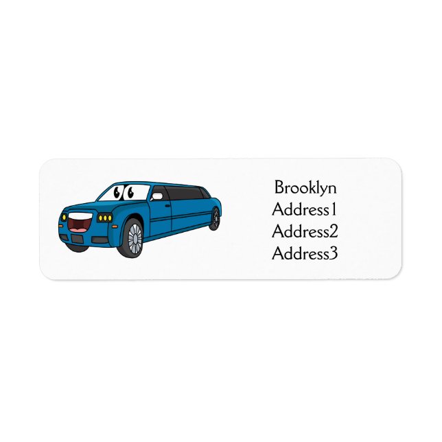 Étiquette Caricature de la Limousine bleu mignonne (Devant)