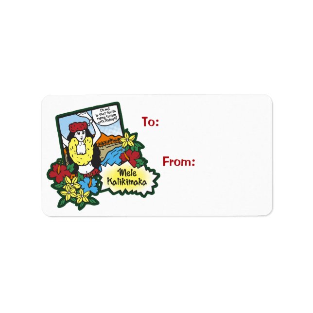 Étiquette Caricature de Noël hawaïen de Hula Girl Mele Kalik (Devant)