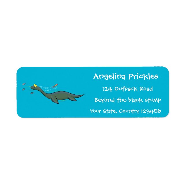 Étiquette Caricature de plesiosaure, monstre marin mignon et (Devant)