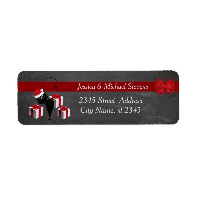 Étiquette Caricature de vacances à la mode Père Noël chat ta (Devant)