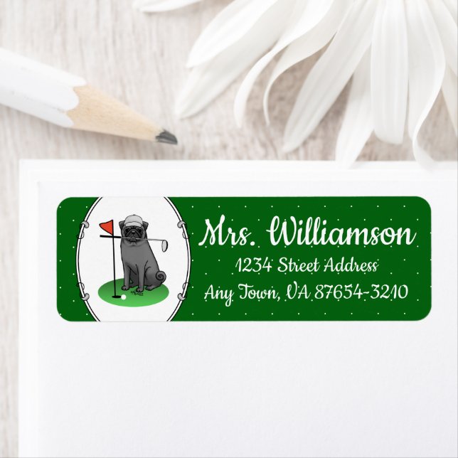 Étiquette Carlin de golf Jouer Golf (noir) mignon chien drôl (En situation)