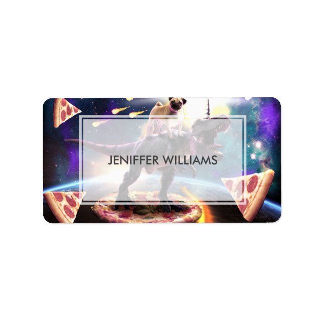 Étiquette Carlin équitation dinosaur licorne dans l'espace (Devant)