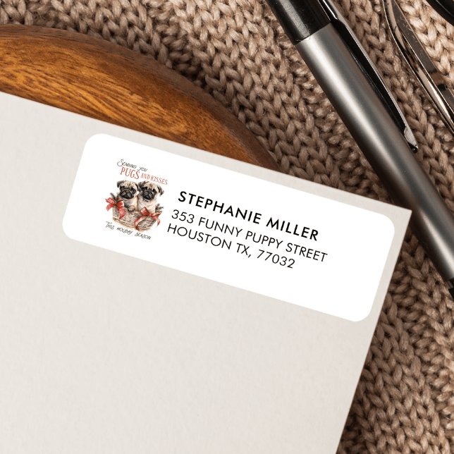 ÉTIQUETTE CARLINS ET KISSES POPPER THÈME NOËL ( Christmas Pug-Themed Return Address Label)