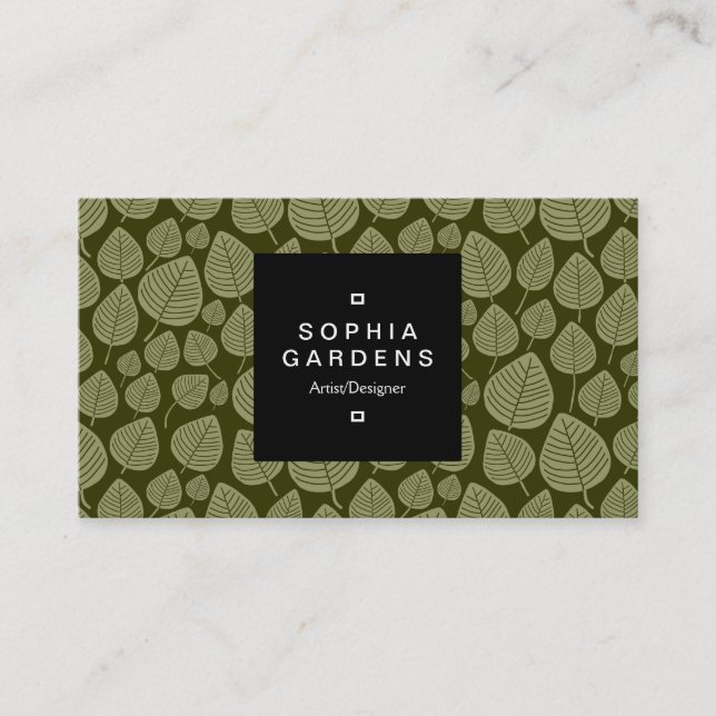 Étiquette carré 01a - motif feuille 02 - Olive Sha (Devant)