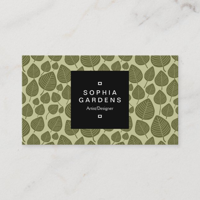 Étiquette carré 01a - motif feuille 02 - Olive Sha (Devant)