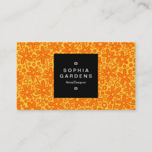 Étiquette carré 01a - Patte de fleurs - Orange sur