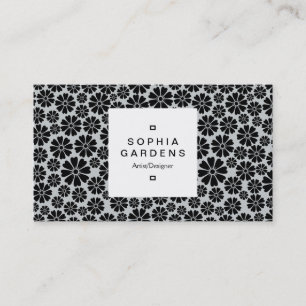 Étiquette carré 03a - 8 Pétales - Noir sur Gris