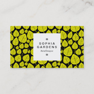 Étiquette carré 03a - motif feuille 02 - Jaune