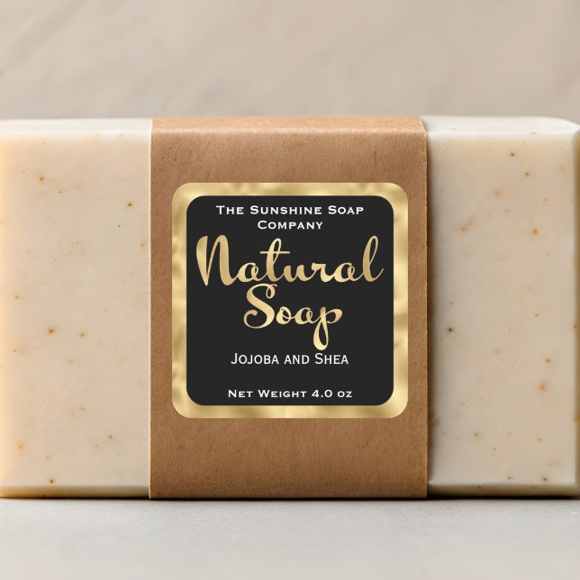étiquette carré de savon naturel - noir & or (Créateur téléchargé)