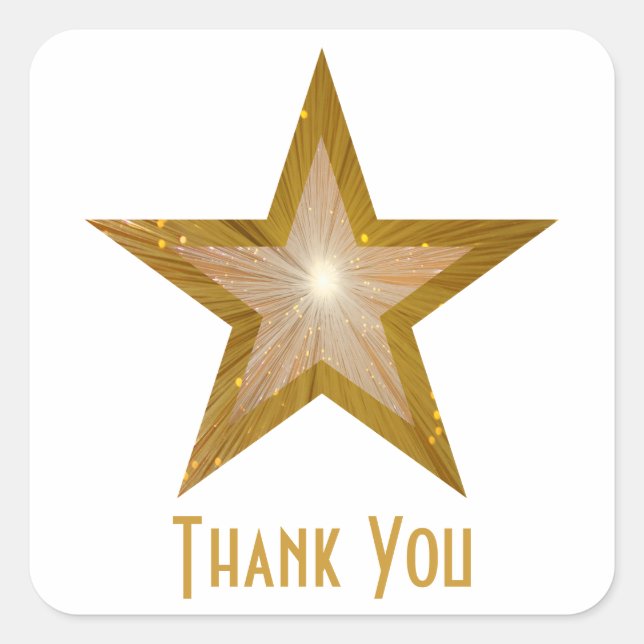 Étiquette carré "Gold" Star "Merci" blanc (Devant)
