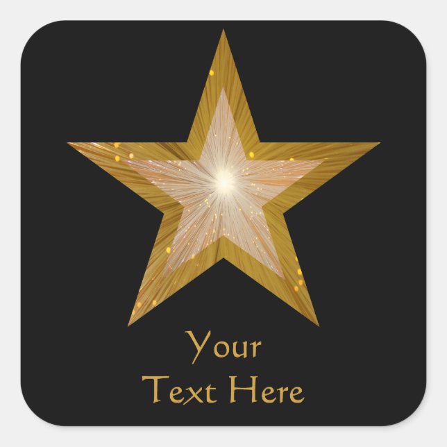 Étiquette carré Gold Star 'Your Text' en noir (Devant)