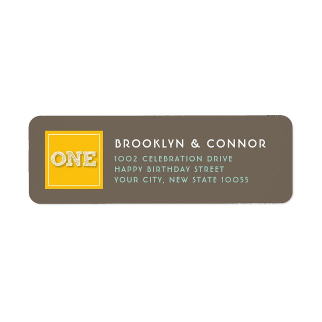 Étiquette Carré Jaune Croquis ONE Twins Anniversaire (Devant)