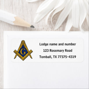 Étiquette Carré maçonnique Freemason et boussole blanche