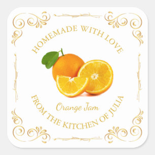 Étiquette Carré vintage à confiture orange maison
