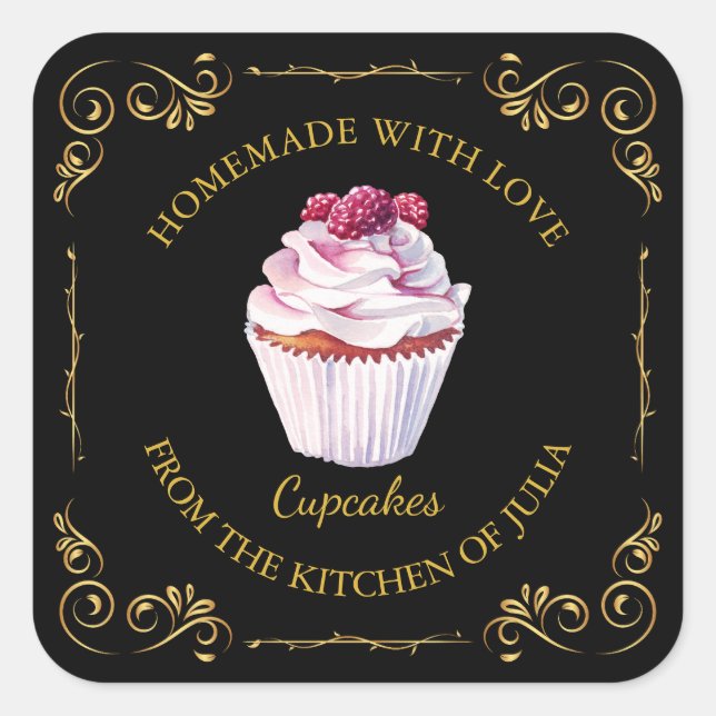 Étiquette Carré vintage Cupcake (Devant)