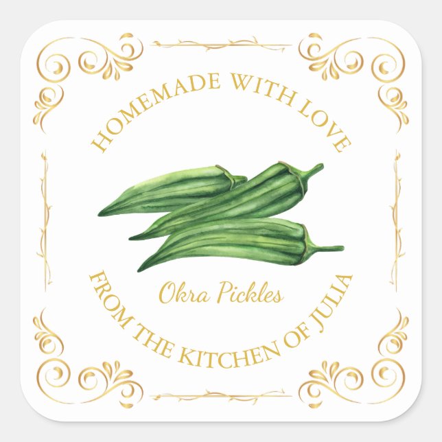 Étiquette Carré vintage maison Okra Pickle (Devant)