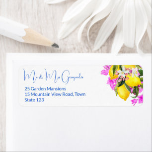 Étiquette Carreaux bleus Bougainvillea citrons mariage éléga