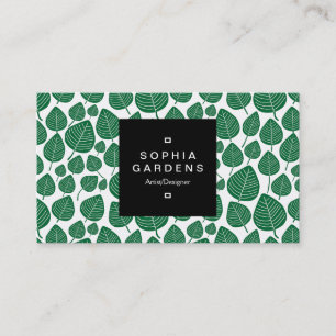 Étiquette Carrée 01a - Motif de Feuille 02 - Vert