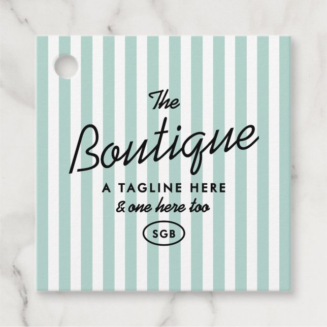 Étiquette Carrée de Boutique Rayée de Station Baln (Devant)