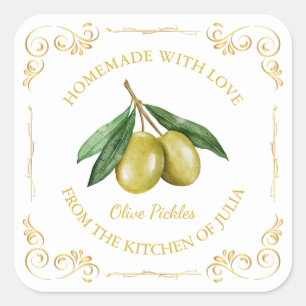 Étiquette carrée de pickles d'olive faits maison v