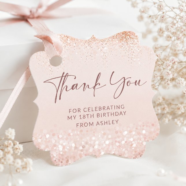 Étiquette Carrée Fancy Anniversaire 18 Ans Paillet (Rose Gold Glitter 18th Birthday Fancy Square Tag)