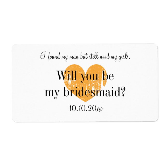 Étiquette Carte Bridesmaid demande bouteille de vin étiquett (Devant)