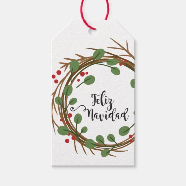 Étiquette Carte Couronne Heureux Noël (Devant)