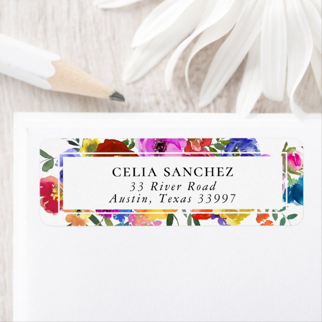 Étiquette Carte d'adresse pour invitation de mariage florale (En situation)